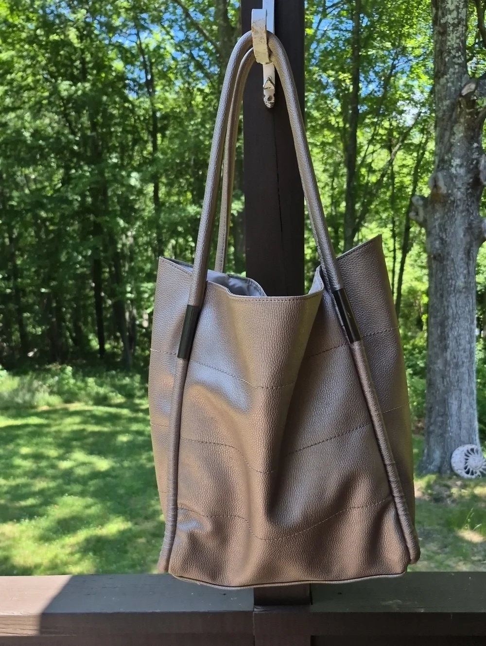 Vintage Neiman Marcus Golden Metallic Faux Leather Open Shoulder Tote Bag